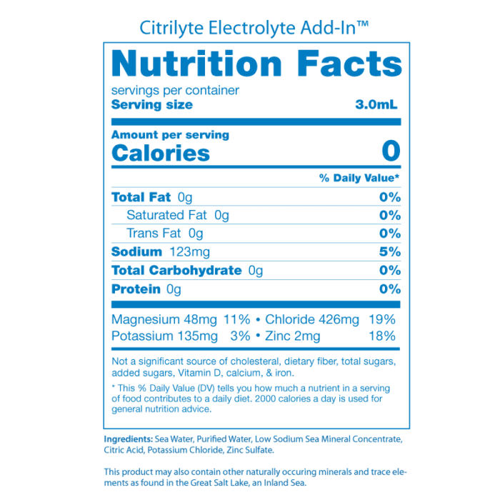Citrilyte Nutrition Facts Panel 2019